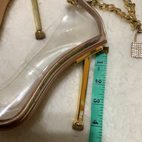 Clear Pointed Toe Metal Chain Lock High Metal Heels Stiletto Pumps - Picture 8 of 9
